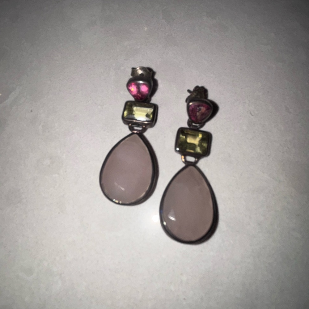 Elegant Sterling Pink and Green Drop Earrings